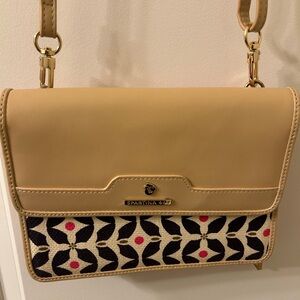 Spartina 449 Tan and Black Crossbody Bag with Flap Closure